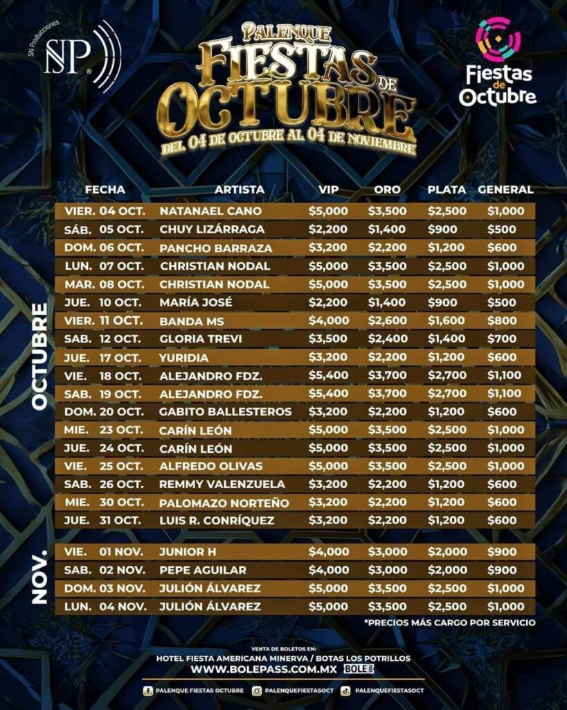 boletos palenque fiestas de octubre 2024