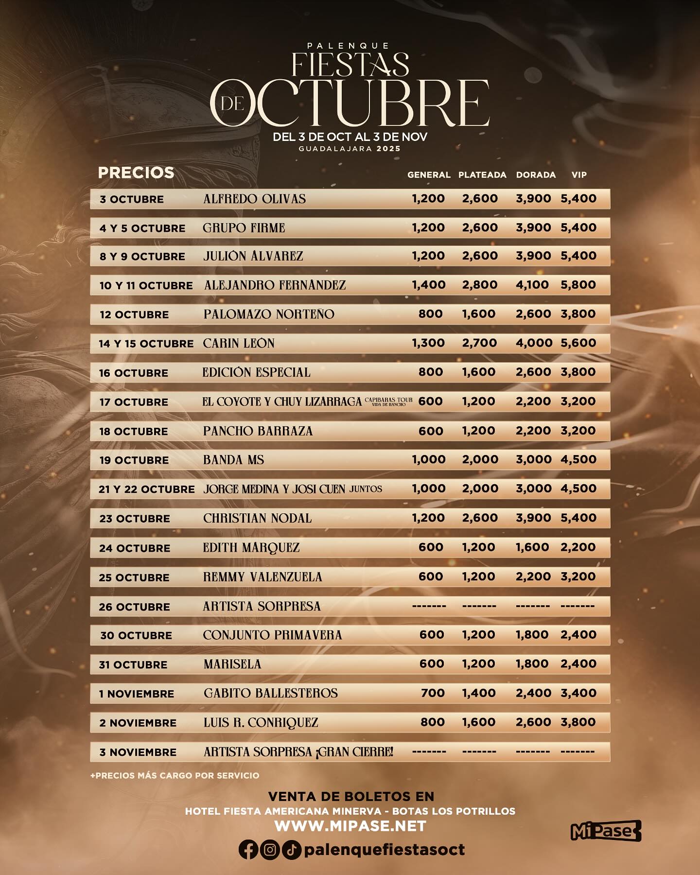 precio de boletos palenque guadalajara 2025